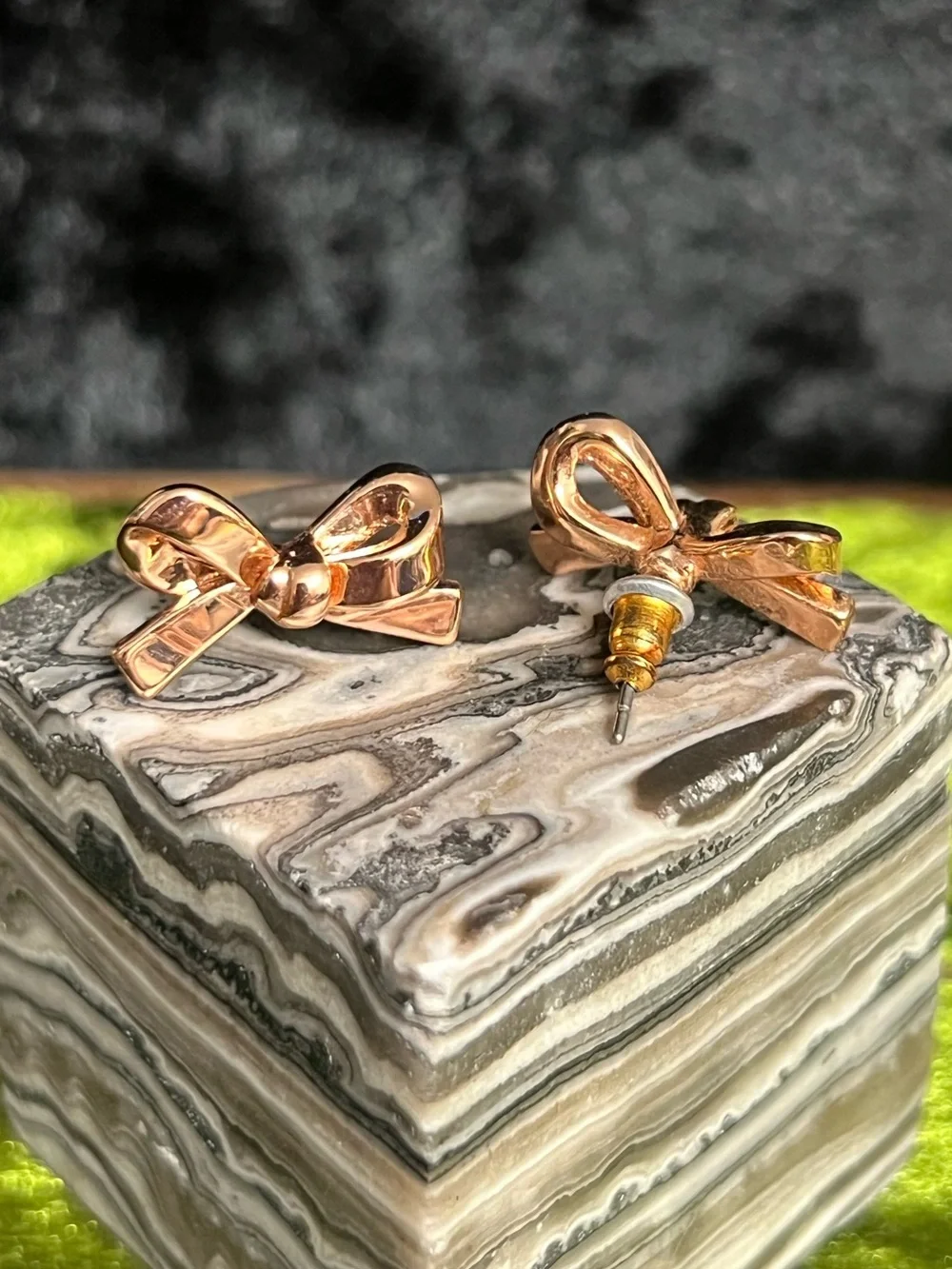 Rose Gold Bow Pendant Necklace and Stud Earrings Set
